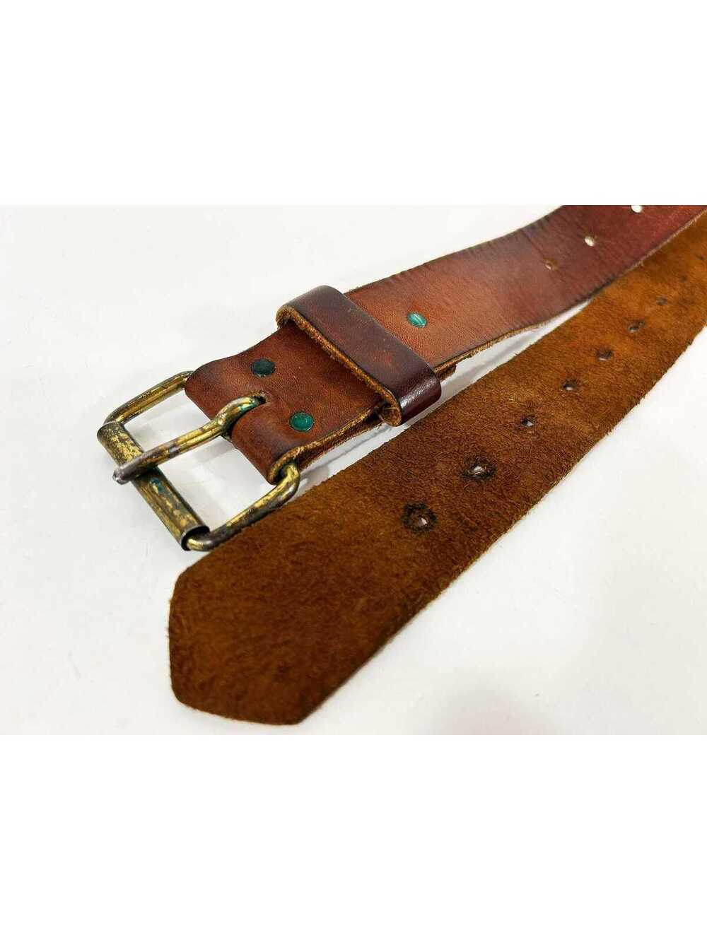 Leather Belt Western Cowgirl Cowboy Rockabilly Southwestern Brass Buckle 1970s